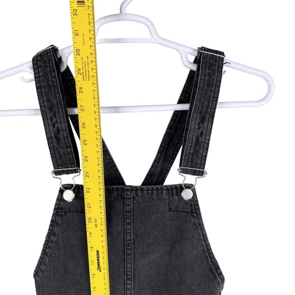 Free People Womens 4 Black Denim Overall Dress Frayed Hem Mini Jumper Grunge - Picture 10 of 15